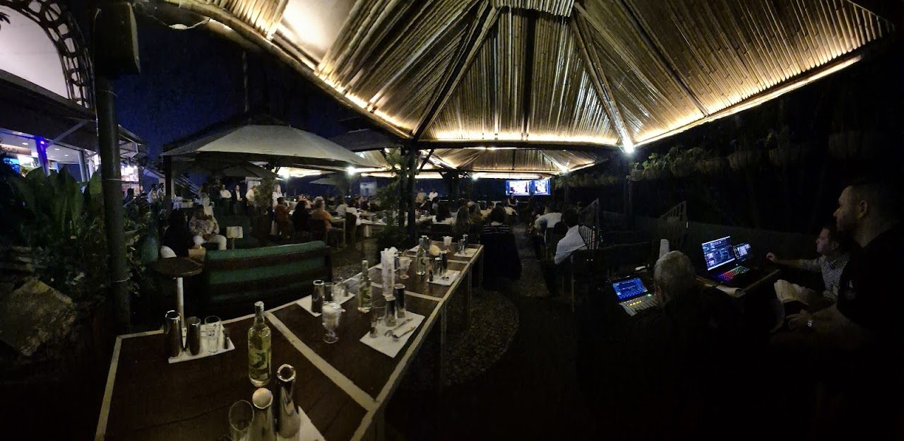 Sound and lighting desk at an evening event