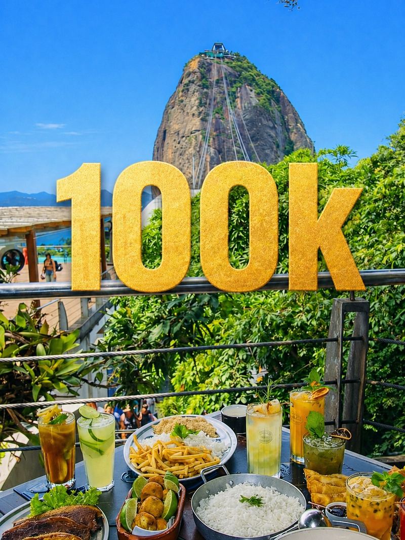 Post de Embaixada Carioca en Instagram — Celebración de 100 mil seguidores con vista a Río